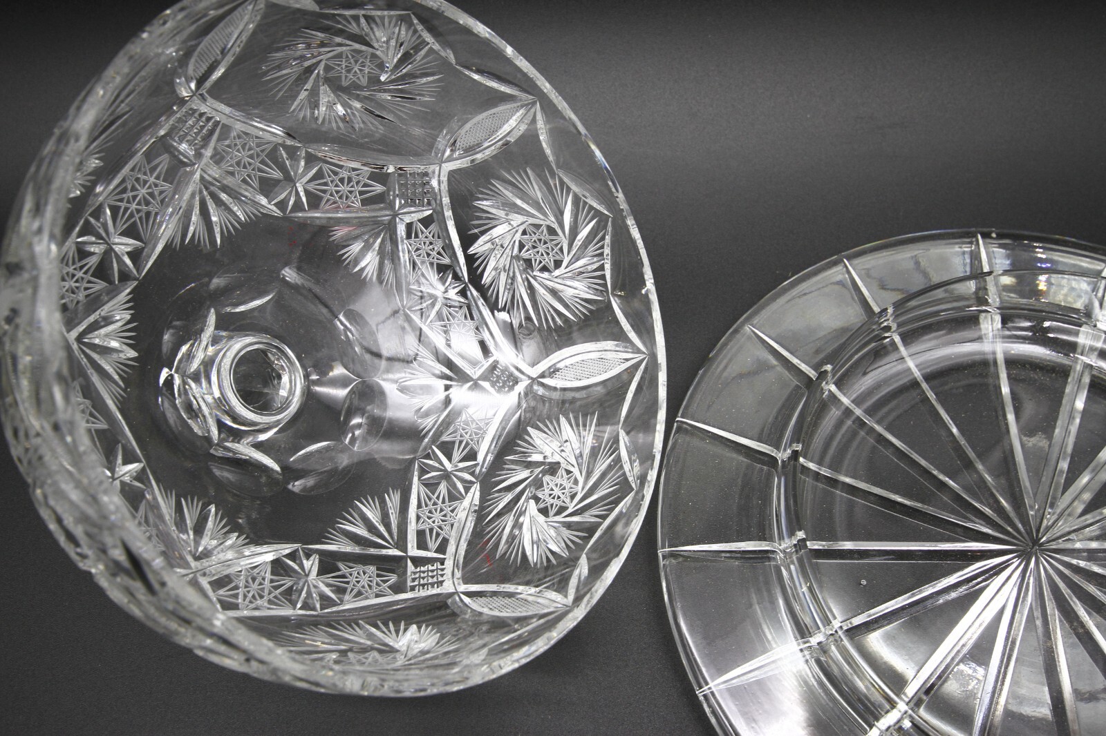 Crystal Cake Dish Atomic Pinwheel Heavy Deep Brilliant Cut 12" w x 8" h