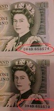 BANK OF ENGLAND QUEEN ELIZABETH ONE POUND NOTE -  set of two -  consecutive no.