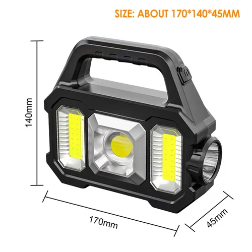 Portable LED Flashlight COB Work Light Torch Solar USB Rechargeable Camping Lamp - Picture 2 of 13