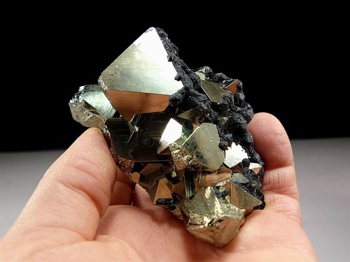 Pyrite & Sphalerite Crystal Cluster with Large Octahedron - Picture 7 of 8