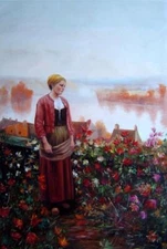 36x24 A Garden above the Seine Oil Painting Classic Portrait Woman