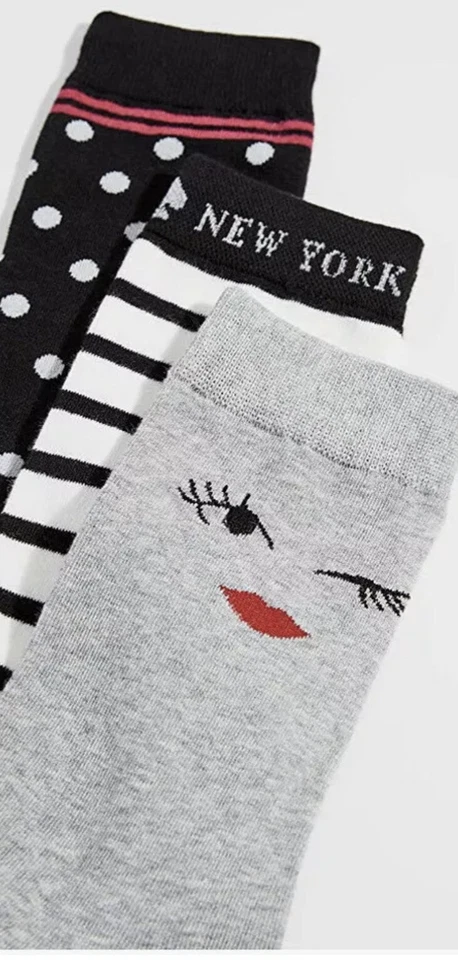 Kate Spade New York 3 pares de calcetines de diseñador caja de regalo lunares, cara linda a rayas Foto 3 de 4