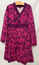 230808 Girls 6 TEA COLLECTION Purple Fuchsia Floral L/S A Line Knit Dress EUC