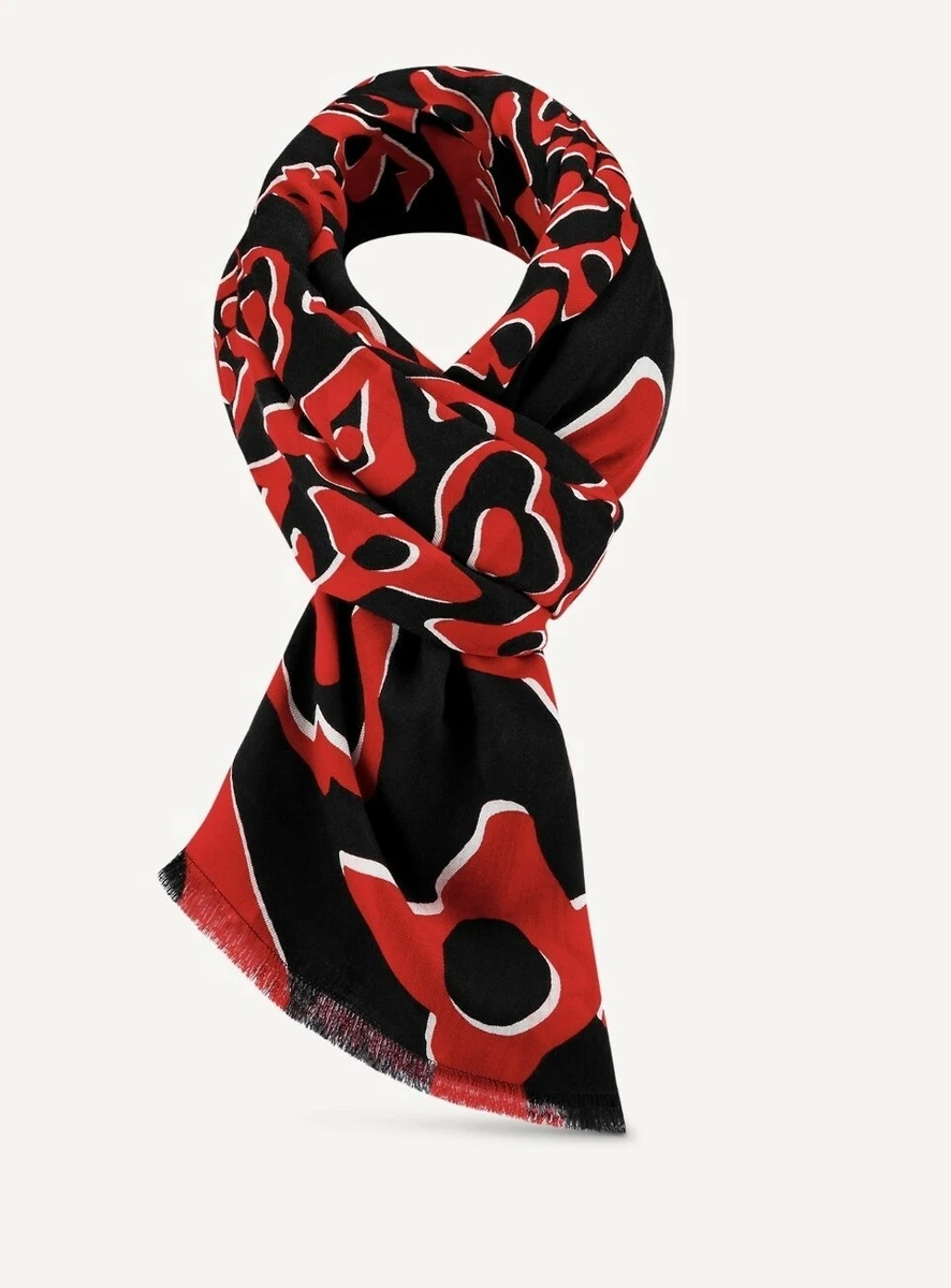 LOUIS VUITTON AUTHENTIC NEW LVXUF BLACK RED WOOL SHAWL SCARF by URS FISHER  LIMIT