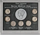 Seven Mercury Dimes in a Hard Plastic Display as Shown Plus COA