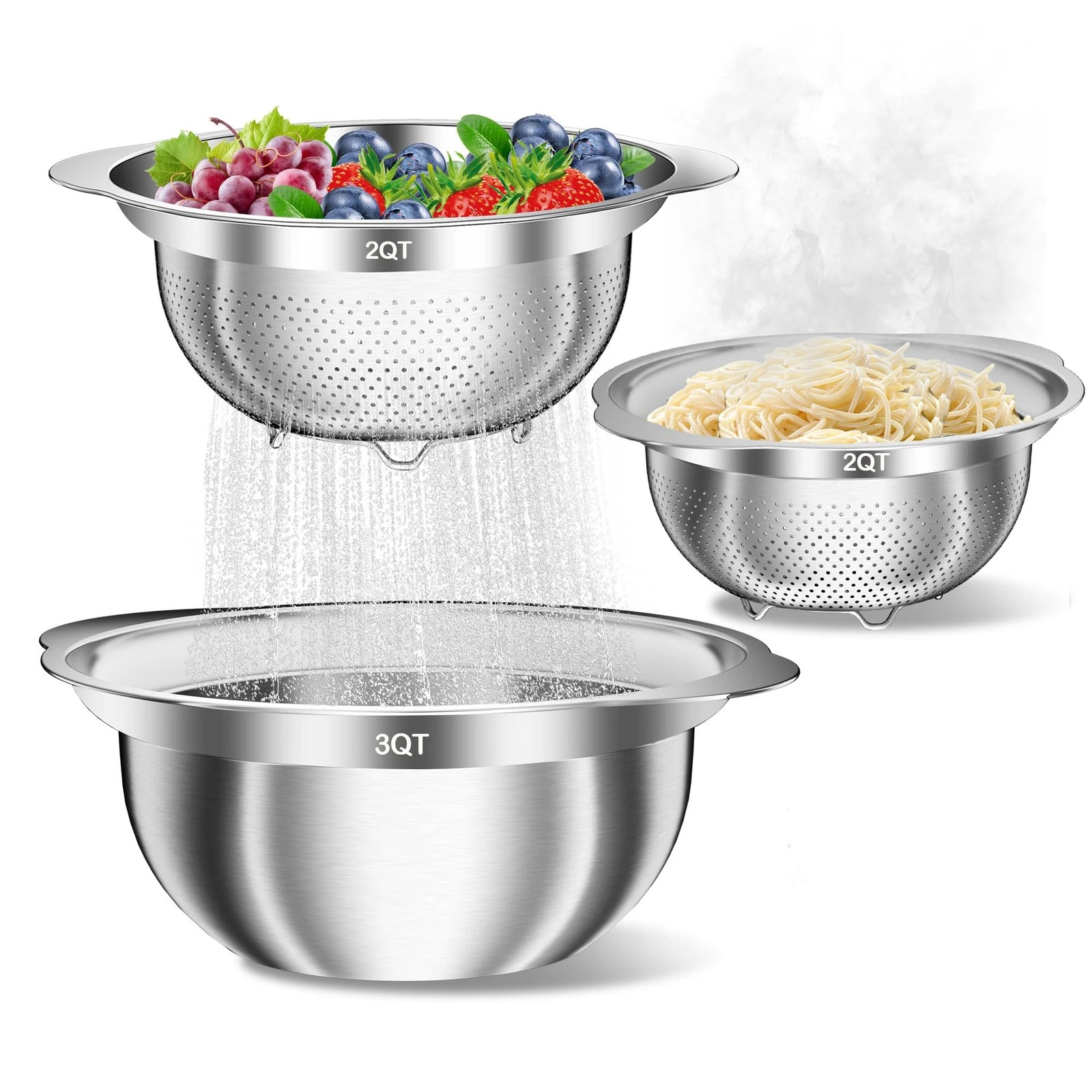 Stainless Steel Colanders with Mixing Bowl - 2.0QT & 2.0QT Strainer and Colan...
Opens in a new wind