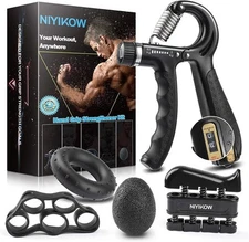 NIYIKOW Grip Strength Trainer Kit With Counter (5 Pack) - Adjustable Black 