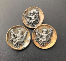 Antique Metal Picture Button Cherub CUPID on Garland Swing Swinging Lot Of 3