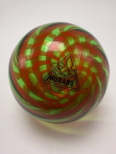 Vtg. Murano 4 Hand Blown Green and Red Swirl Art Glass lg globe shape Ornaments - Picture 7 of 24