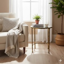 Tavolo antico oro rotondo accento con piano a specchio - mobile decorativo vintage