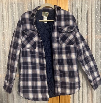 Pre Owned Ozark Trail Lined Blue White Plaid Flannel Shirt Size Medium