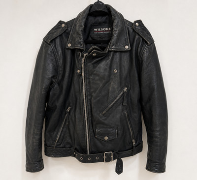 Vintage Wilsons Leather Black Motorcycle Biker Jacket Men's Leather Moto Coat