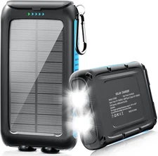 Solar-Charger-Power-Bank-49800mAh Portable Solar Phone Charger with LED Blue 