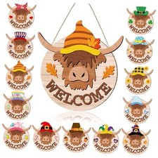 13 Set Interchangeable Highland Cow Welcome Sign 11.8 Inch Fall Cute Style