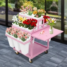 6 Tiers Rolling Flower Display Rack with 18 Buckets, Flower Display Stand, Pink