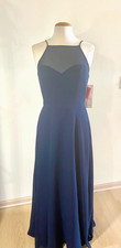 NWT - B Levkoff 1454 S'heart Illusion Bodice Gown w/straps-Sz 8 Navy -MRSP 205