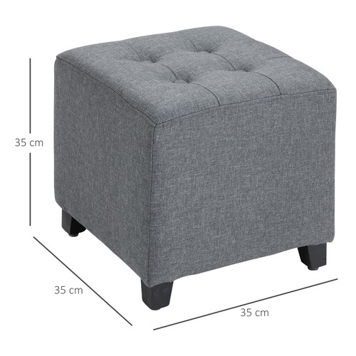 HOMCOM Linen-Look Square Ottoman Footstool Button Tufts Wood Frame Padding Grey - Picture 3 of 12