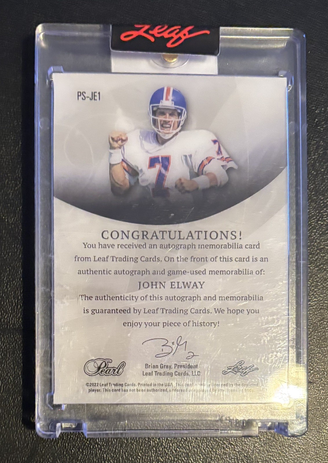 2022 Leaf Pearl JOHN ELWAY Paragon Signatures /5 Auto Game Used Patch Broncos view 2