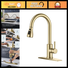 Gold Kitchen Faucet with Pull Down Sprayer - Stainless Steel, Modern Design
