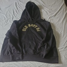 Old Navy M Black Fleece Pullover Hoodie Logo Graphic Print Pockets