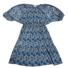 ASOS DESIGN Dress Women Size 4 Blue Floral Mini Pleated Puff Sleeve Cottagecore