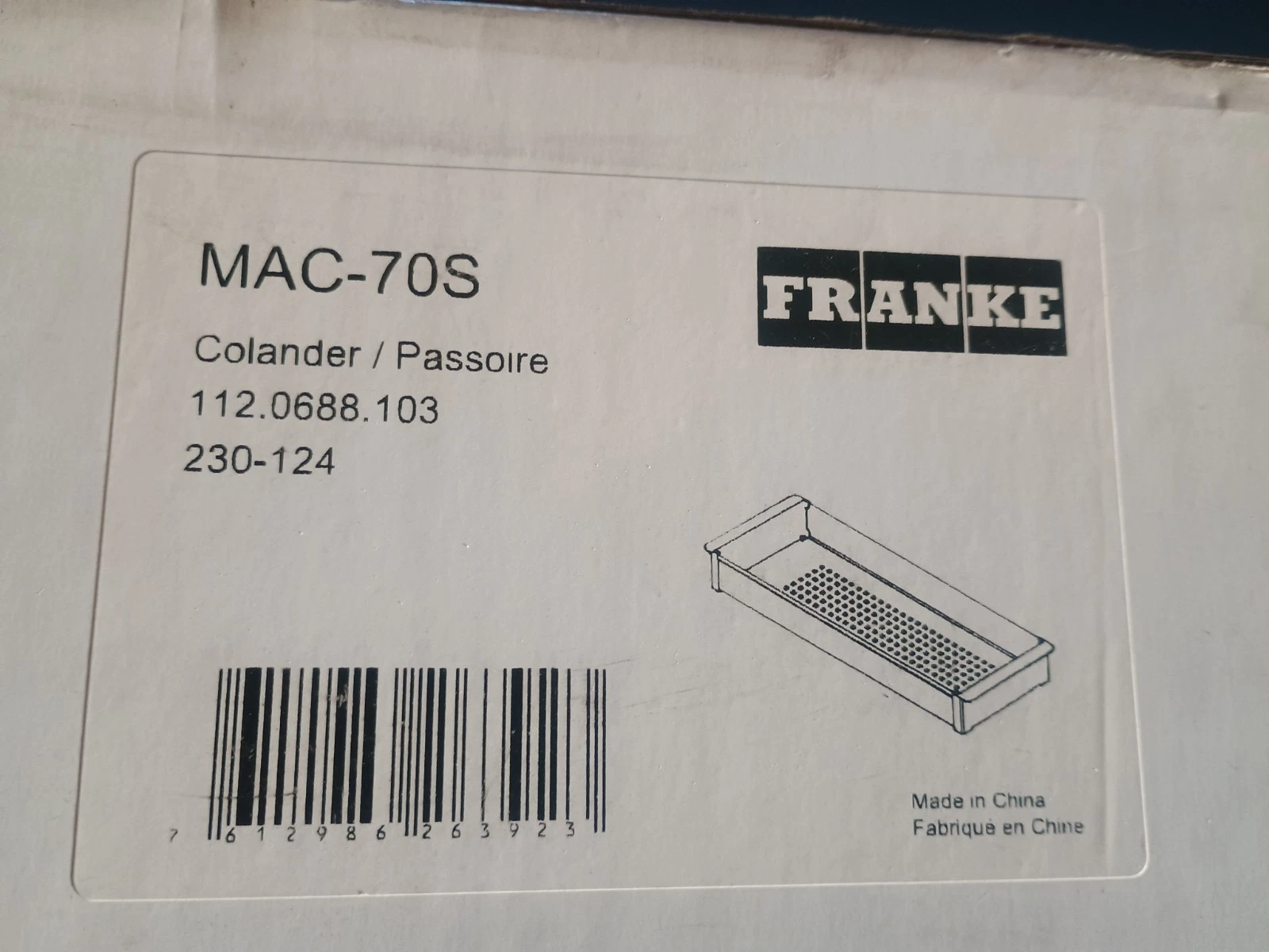 Franke MAC-70S Stainless Steel Colander Silver Black Kitchen Strainer 15" Wide