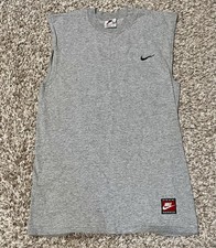 Vintage 90s Nike Tank Top Shirt M Gray Sleeveless Embroidered Sports Team NICE