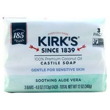 Kirk's Natural Gentle Castile Bar Soap Soothing Aloe Vera 3 pack