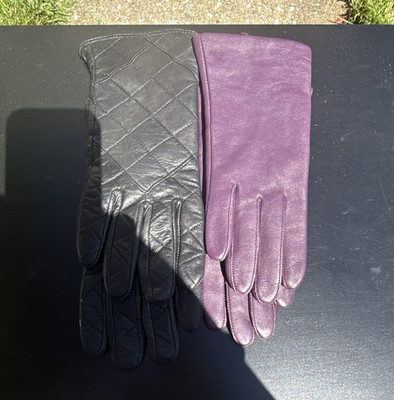 Thinsulate Women's Leather Gloves Size S Black & Purple Quilted Wrist Length