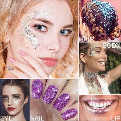 Glitter Tattoo Kit for Face Hair & Body 8 shades Glitter Set with Tattoo Glue