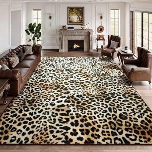 Leopard Print Rug for Living Room, Machine Washable 6x9 Cheetah Area Rugs for