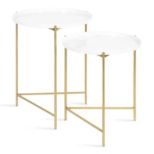 Ulani Modern Nesting Side Table, Set of 2, White and Gold, Sophisticated Glam...