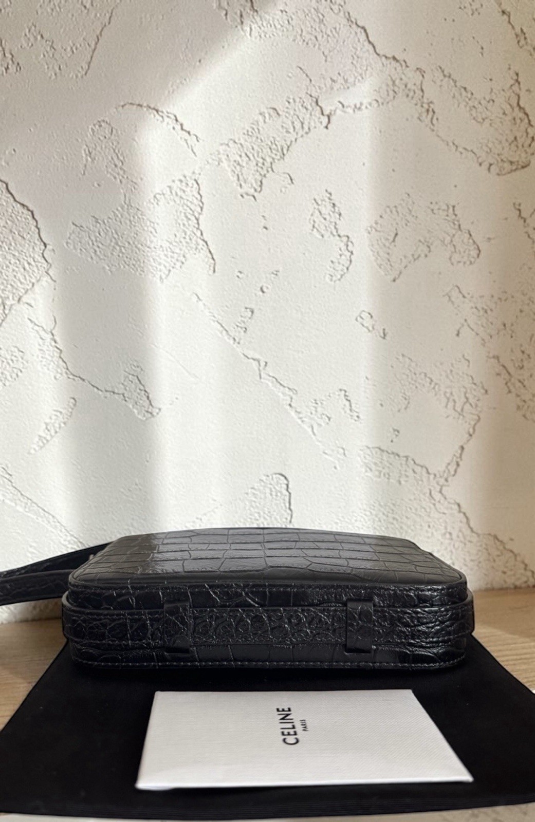 Celine Paris Croc Embossed Leather Camera Crossbody Bag Black Adjustable Strap image 5