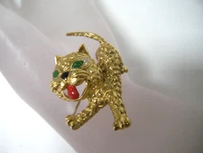 Vintage 14K Gold Cat Brooch Diamond  Mauboussin STYLE Retro 18 grams