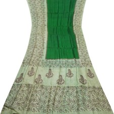 Namaste Vintage Green Sarees 100 Pure Silk Printed Indian Sari 5YD Craft Fabric