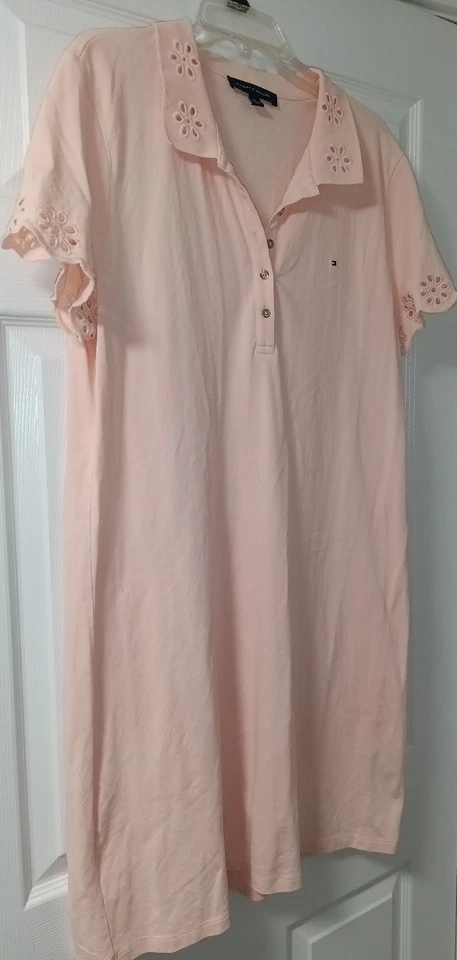 Vestido Tommy Hilfiger Melocotón Manga Corta Polo Floral Recorte Acento Talla XL Foto 2 de 4