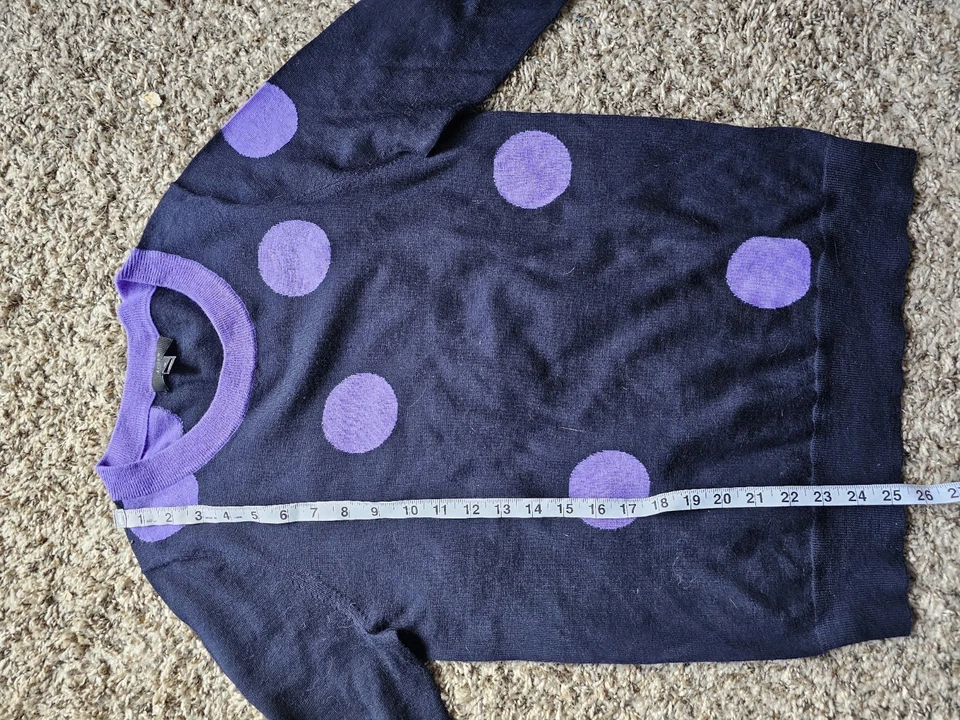 Suéter J.Crew 100% Lana Merino Lunares Negro Púrpura Dophamine Manga 3/4 Talla M Foto 3 de 4