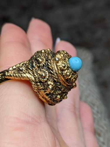 Vintage Victorian Inspired Faux Turquoise Glass Poison Ring Adjustable Band - Picture 6 of 9