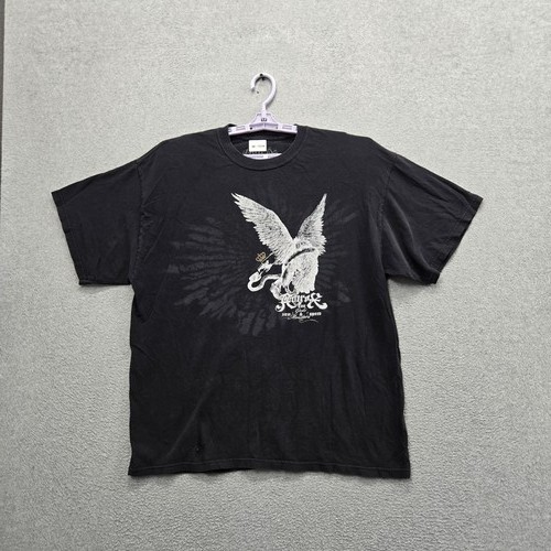 Avirex Men Shirt XL Black Graphic Eagle Grunge Y2K Tee Logo Short Sleeve
