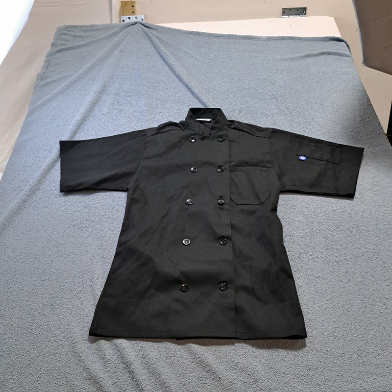 Uncommon Chef Black Short Sleeve Chef Coat Mens Size XS Button Front