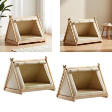 Pet Tent Bed Small Dog House Pet Accessories Soft Wooden Frame Semi Enclosed