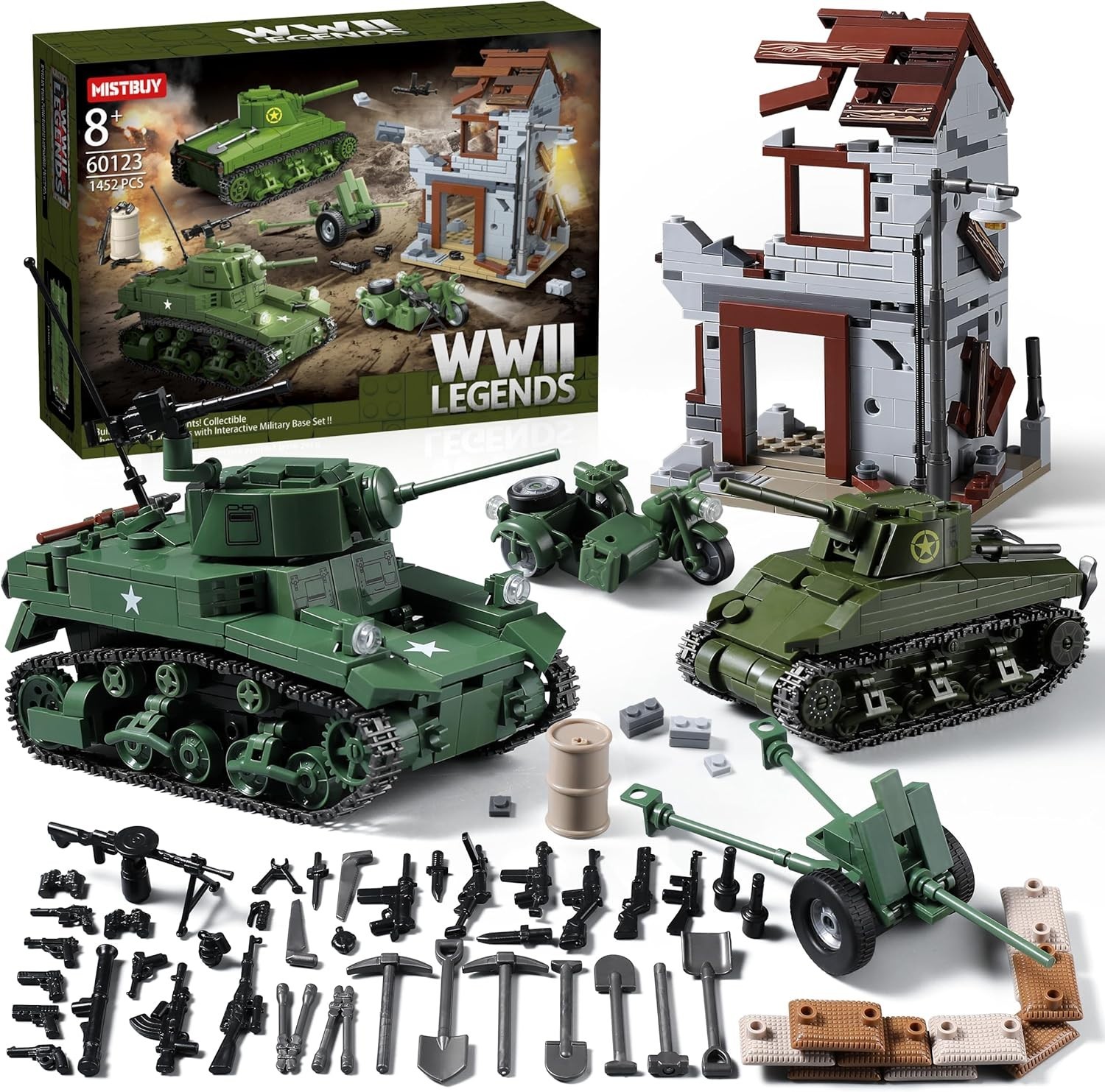 WW2 Army Tank Toys Building Sets Compatible with Lego (1452 Pieces), Includes