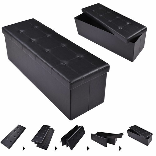 45"x15"x15" Large Folding Storage Faux Leather Ottoman Pouffe Box Stool Black - Picture 2 of 7