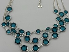 Gloria Vanderbilt Blue Crystal Layered Necklace Silver Tone Chain