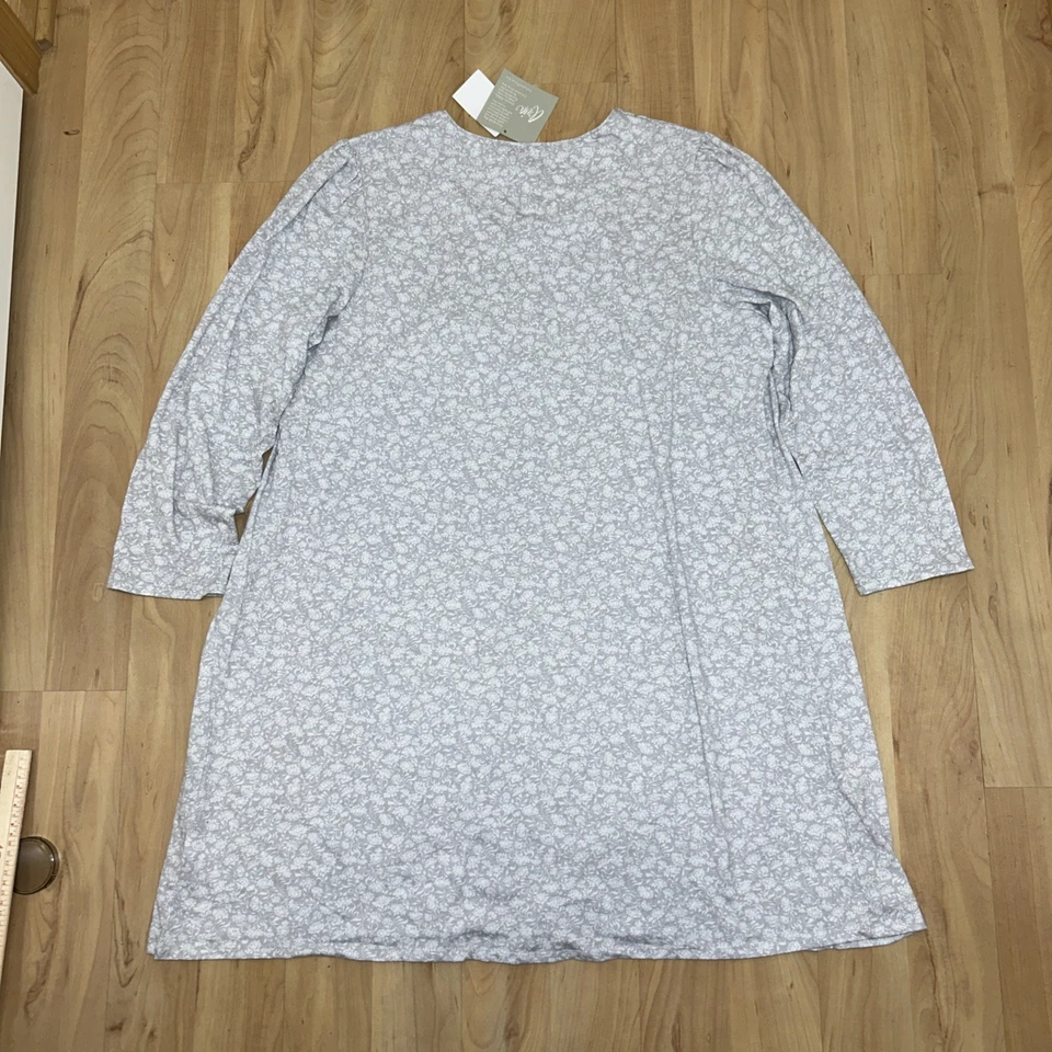 Camisón Aria Mujer 1X Manga Larga Cuello Barco Gris Blanco Floral Nuevo Foto 4 de 4