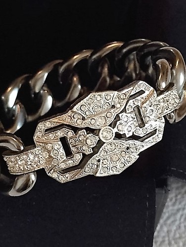 CHANEL DECO CRYSTAL RUTHENIUM CHAIN BANGLE CUFF BRACELET STYLE & EDGE NEW ITALY - 第 2/12 張圖片