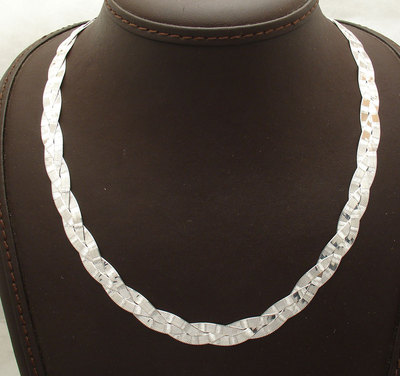 17'' Reversible Triple Greek Key Herringbone Chain Necklace Solid 925 Silver