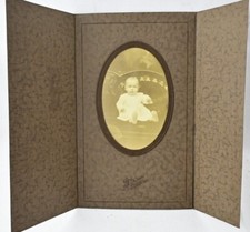 Vintage Baby Girl In Cardboard Frame 6 7/8" x 4 1/2" 