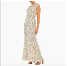 Mac Duggal [ 8 ] 5532 Embellished Illusion Cap Sleeve Column Gown Nude