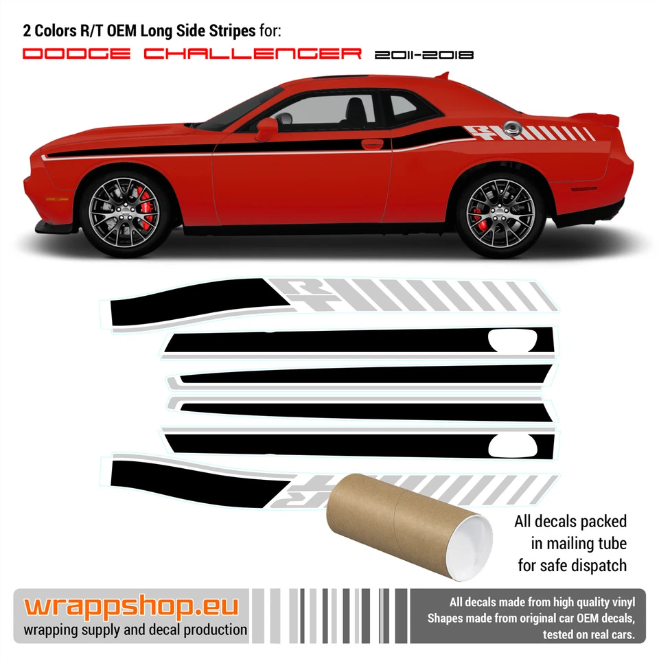 RT 2 colores rayas laterales largas para Dodge Challenger 2011-2018 Foto 2 de 3